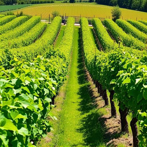 Un vignoble verdoyant en Champagne avec des rangées de vignes.